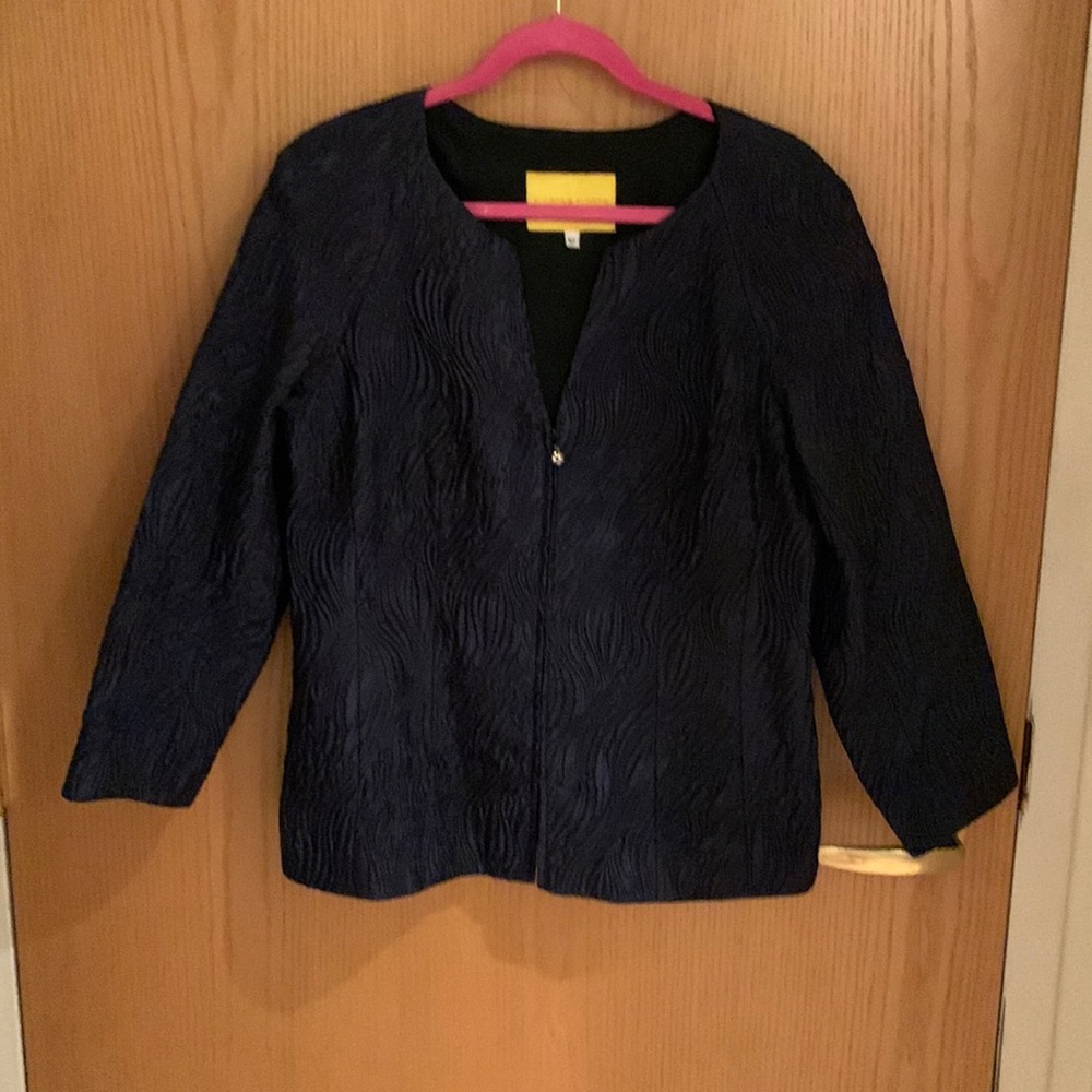 EUC Flores & Flores Navy Blue Textured Zip-Up Jacket - size 12